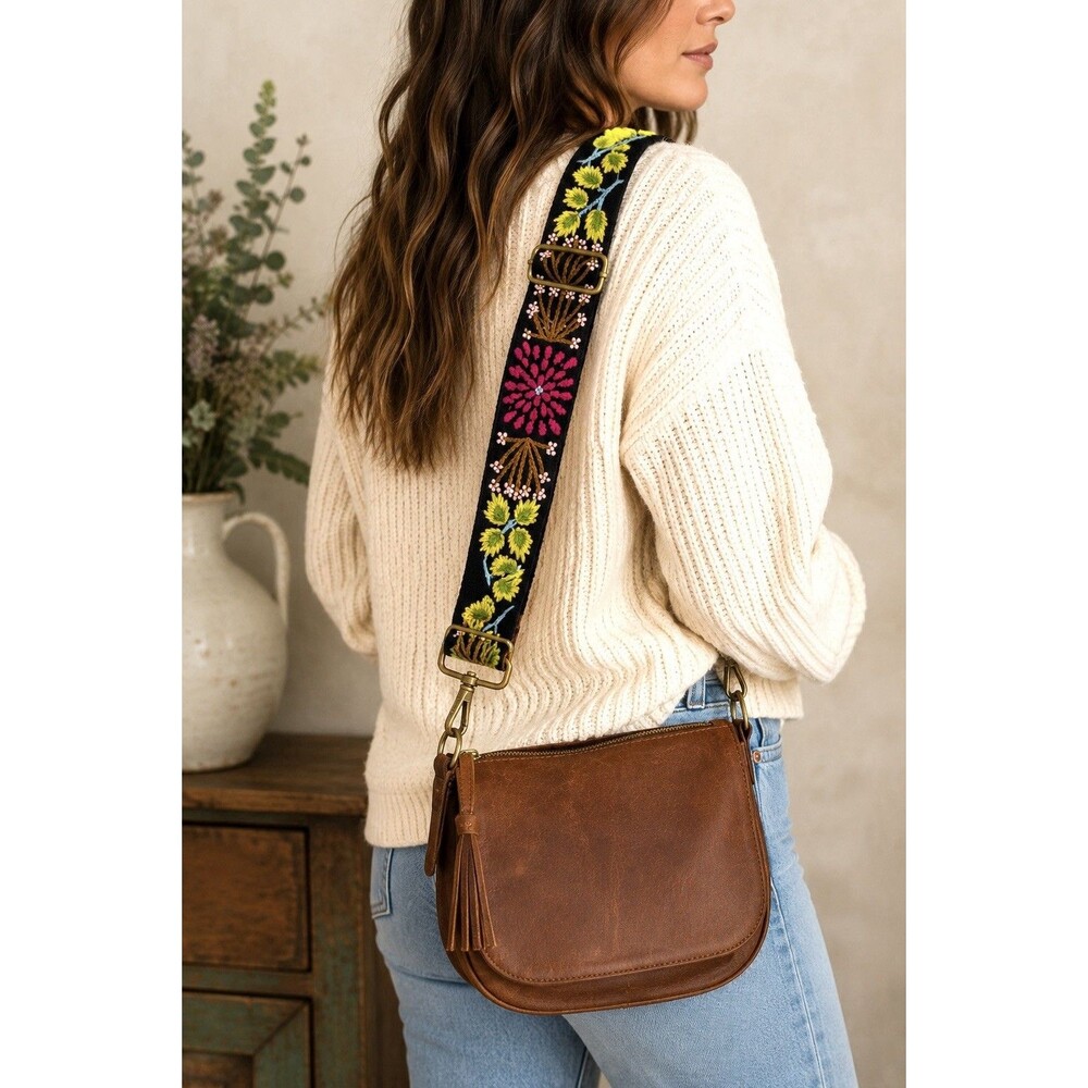 Jenny Krauss Embroidered Adjustable Bag/Camera Strap Floral Boho Folk 100% Wool